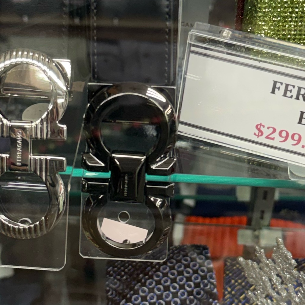 Salvatore Ferragamo Silver and Black Belt Buckle Set